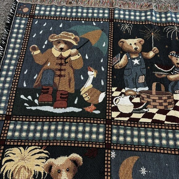Vintage New Nwot Teddy Bears Tapestry 4 Seasons Throw Blanket Decor 46x60" - Picture 6 of 8